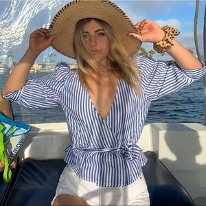 Blue and white pinstripe peplum top from Zara